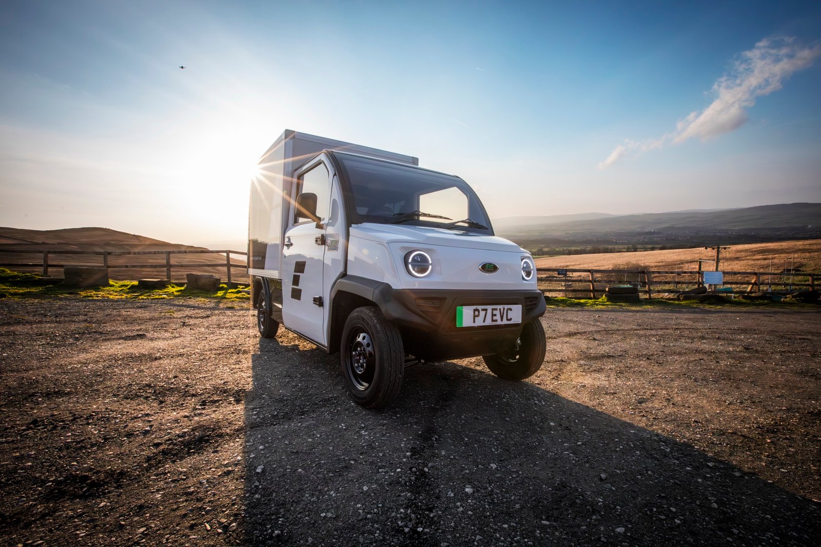 EVC CitySprint on the Pennine moorlands at golden hour