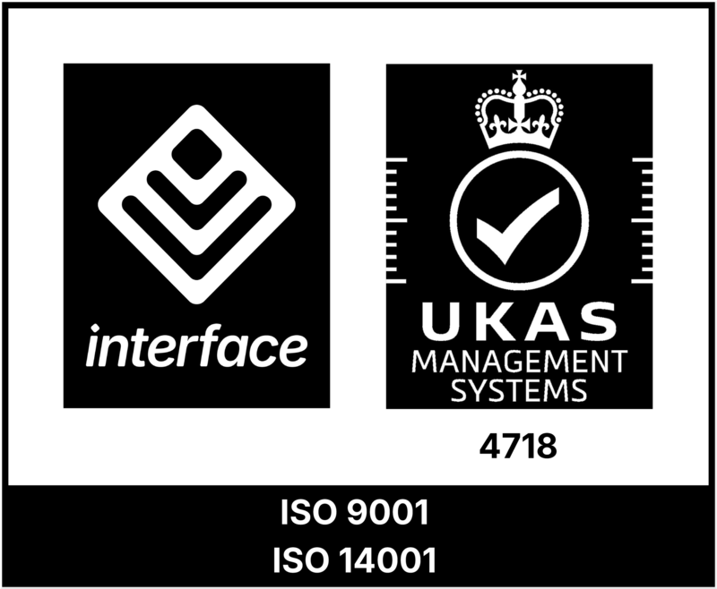ISO 9001 and ISO 14001 certified, UKAS Management Systems accredited certification by Interface NRM