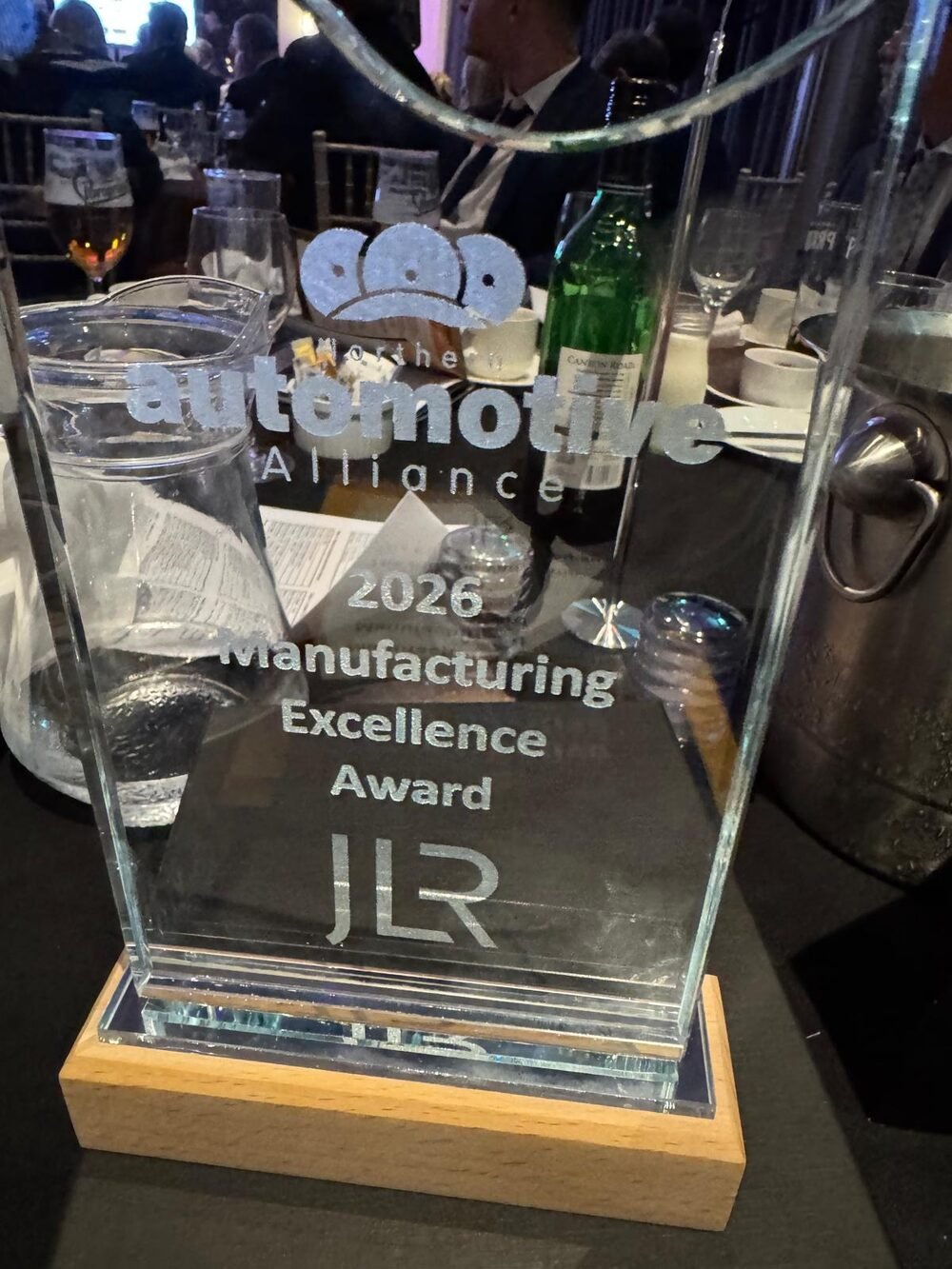 The 2026 NAA Manufacturing Excellence Award trophy at the gala evening at Crewe Hall